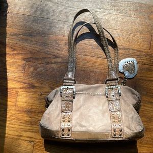 Kathy Van Zeeland Faux Suede and leather Hobo bag.